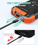 Solar Charger 10000mAh Portable Power Bank - Waterproof, Shockproof, Dual USB Ports, LED Flashlight, Compass Carabiner