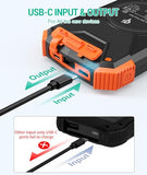 Solar Charger 10000mAh Portable Power Bank - Waterproof, Shockproof, Dual USB Ports, LED Flashlight, Compass Carabiner