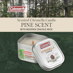 Coleman Pine Scented Citronella Candle with Wooden Crackle Wick - 6 oz Tin