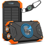 Solar Charger 10000mAh Portable Power Bank - Waterproof, Shockproof, Dual USB Ports, LED Flashlight, Compass Carabiner