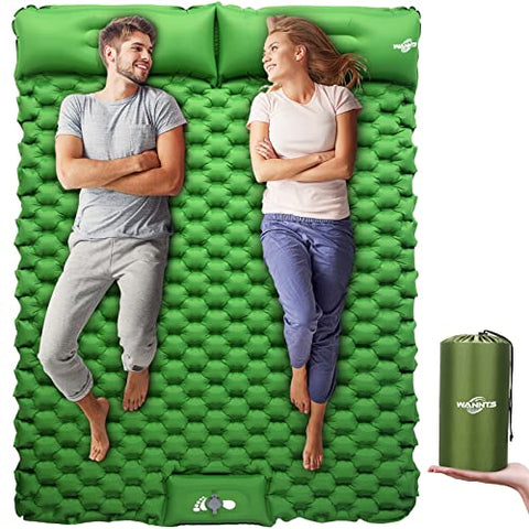 WANNTS Double Sleeping Pad for 2 Person - Hexagon Design, Foot Pump Inflation, Waterproof, Lightweight Camping Mattress