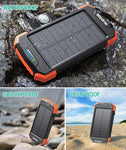 Solar Charger 10000mAh Portable Power Bank - Waterproof, Shockproof, Dual USB Ports, LED Flashlight, Compass Carabiner