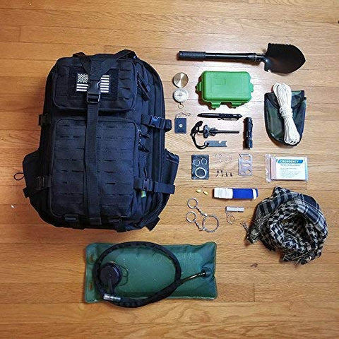 Tactical Backpack + Hydration Bladder with Emergency Tools & Survival Gear