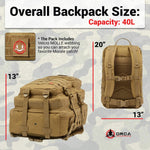 Orca Tactical Backpack - Large 40L - 3 Day Survival Bug Out Bag